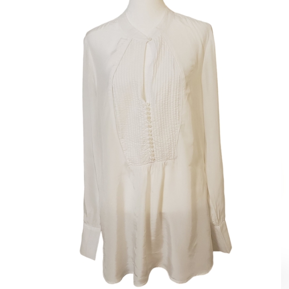 Free People Tops - Free People Bright White Tunic Blouse Neck Mandarin Collar Size M